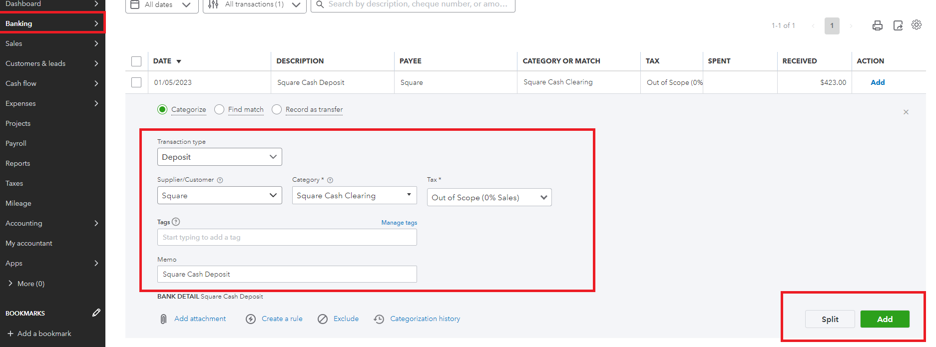 square quickbooks accounting clearing account