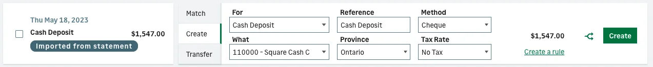 square sage accounting clearing account