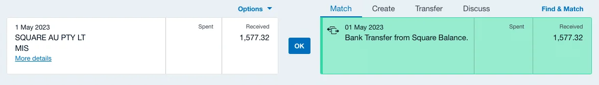 Square bank account Xero integration