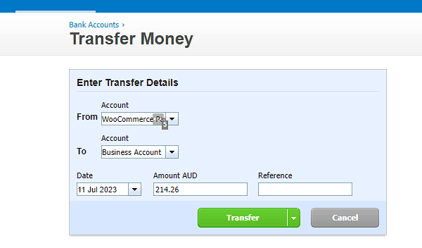 xero woocommerce transfer money
